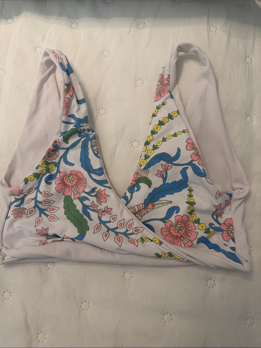 Maaji Floral Print Bikini Top in White, Pink, Blue, Yellow, Green